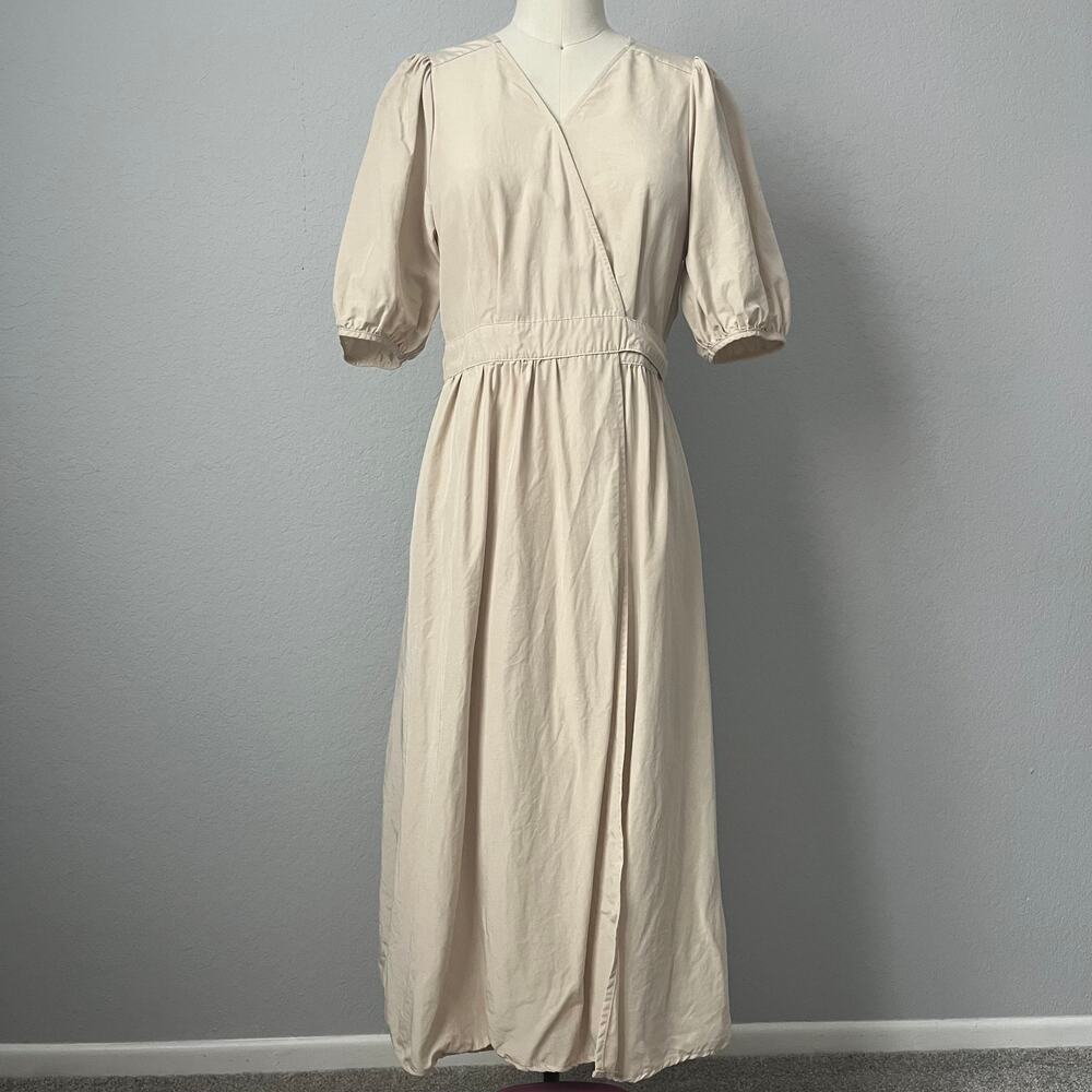 NWT Minimalist Cream Lyocell-Linen Blend Wrap Dress S
